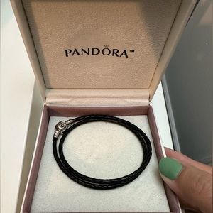 Pandora black leather bracelet double